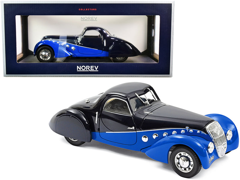 1937 Peugeot 302 Darl Mat Coupe Dark Blue and Blue 1/18 Diecast