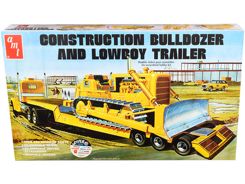 Skill 3 Model Kit Construction Bulldozer and Lowboy Trailer Set of 2